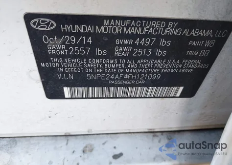 2015 Hyundai Sonata Se from USA, damaged, VIN 5NPE24AF4FH121099